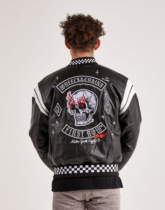 Wheel & Chain varsity Jacket  ( black flames)