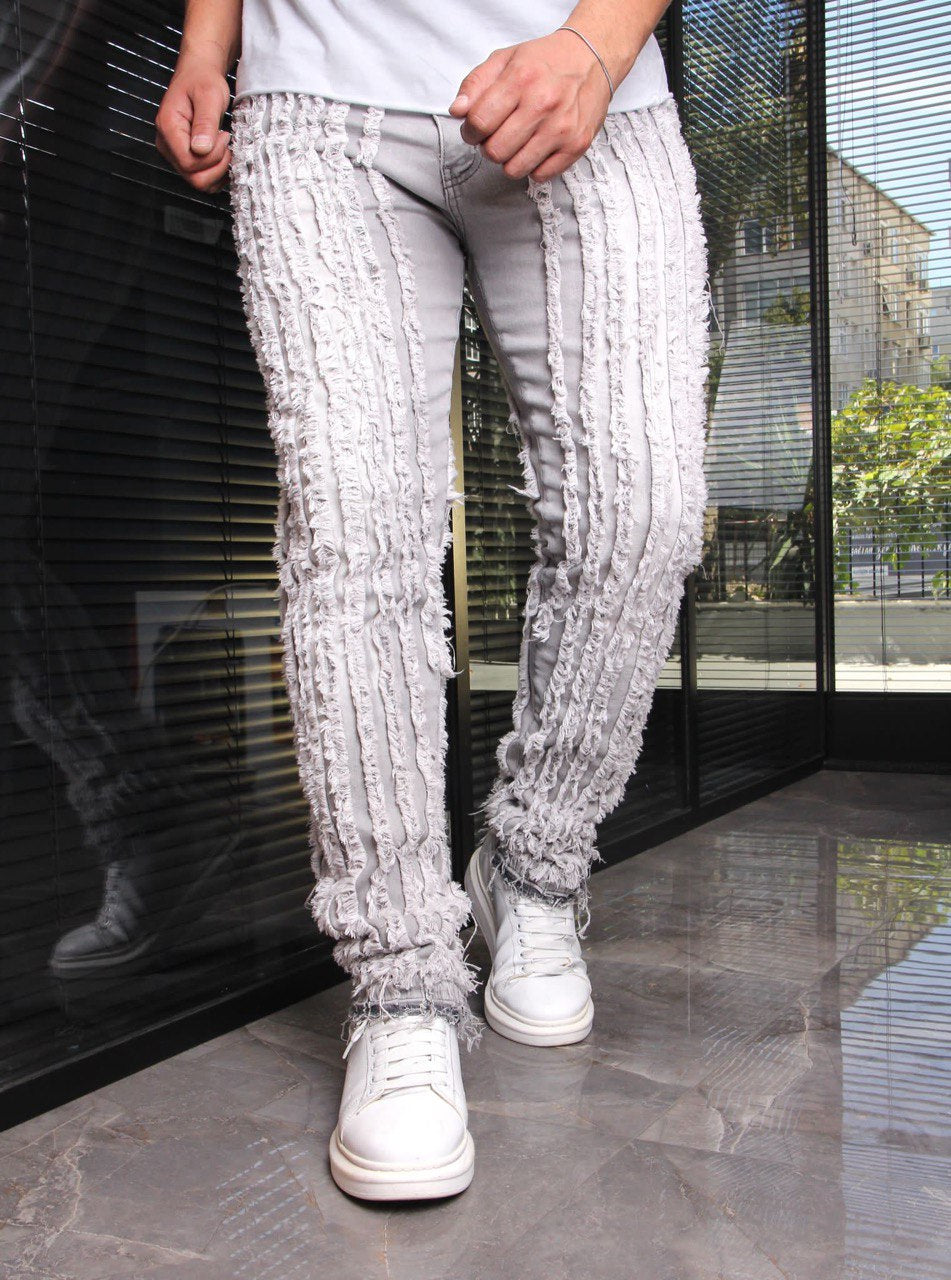 Grey Vertical Stacked Jeans