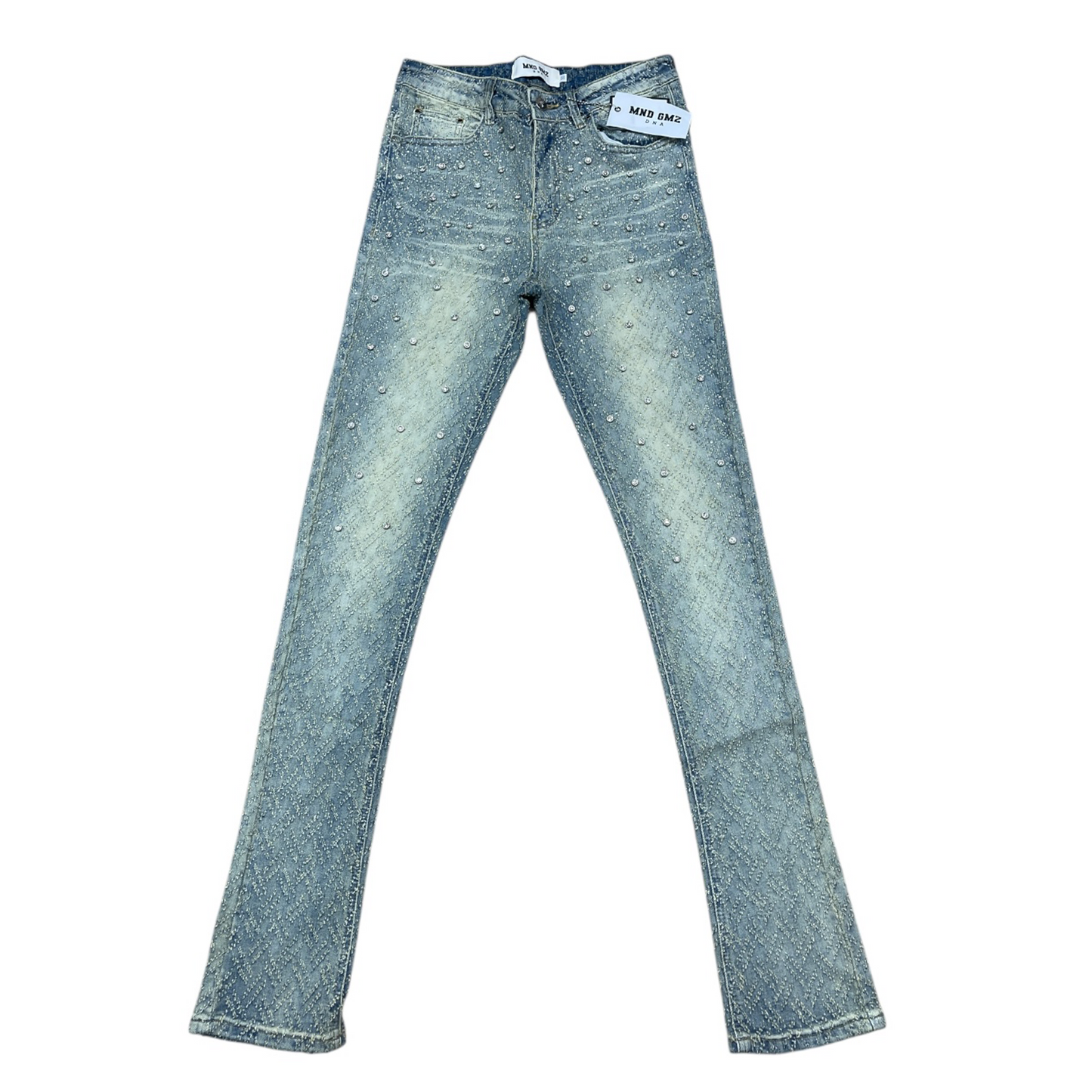 Mind Games Blinged Out Stacked Jeans -vintage wash