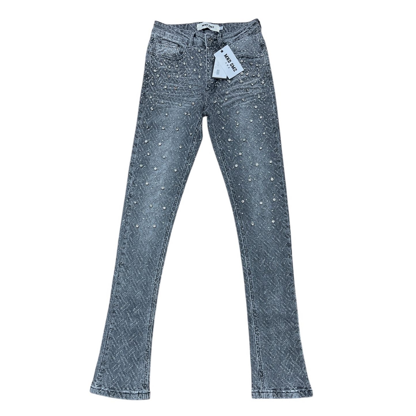 Mind Games Blinged Out Stacked Jeans -gray
