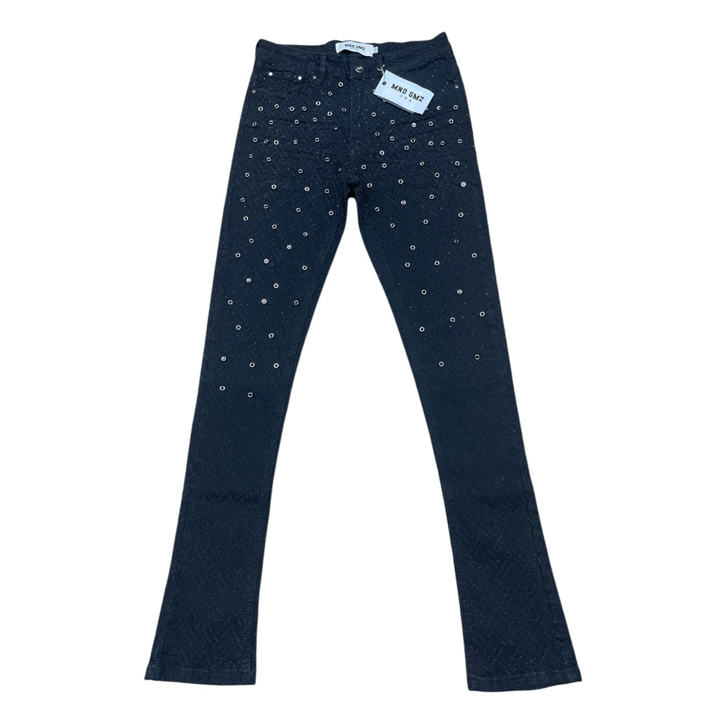 Mind Games Blinged Out Stacked Jeans - Black