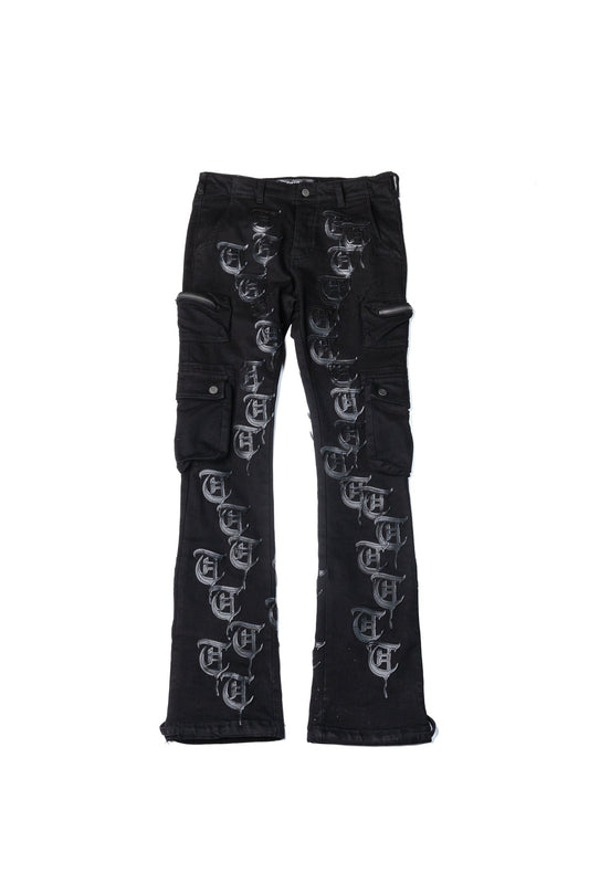BLACK "REPETITION" STACKED JEANS