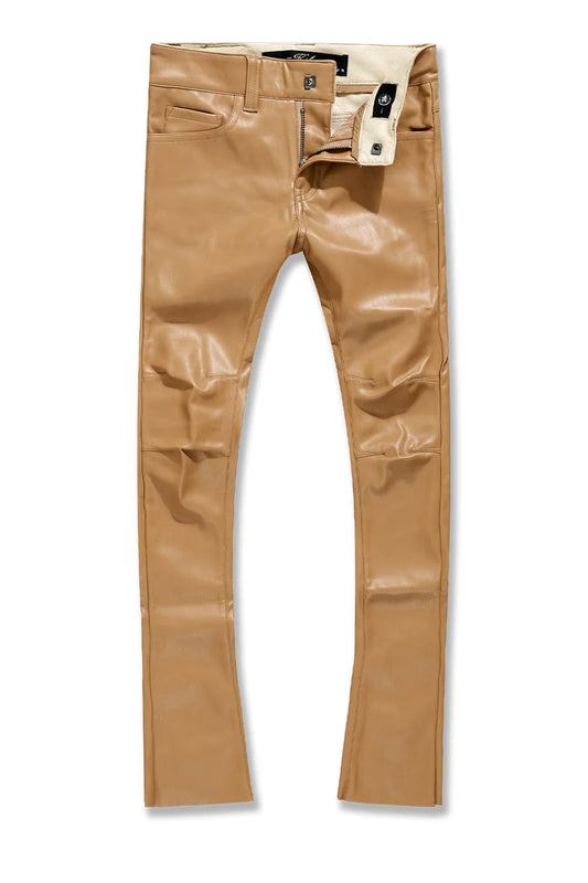 KIDS STACKED  LEATHER  PANTS (MOCHA)