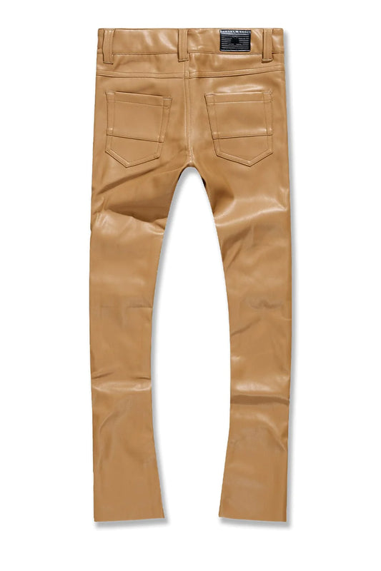 KIDS STACKED  LEATHER  PANTS (MOCHA)