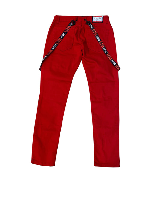 Char J Red Denim Black and Red Straps w/Black and Red Cuts